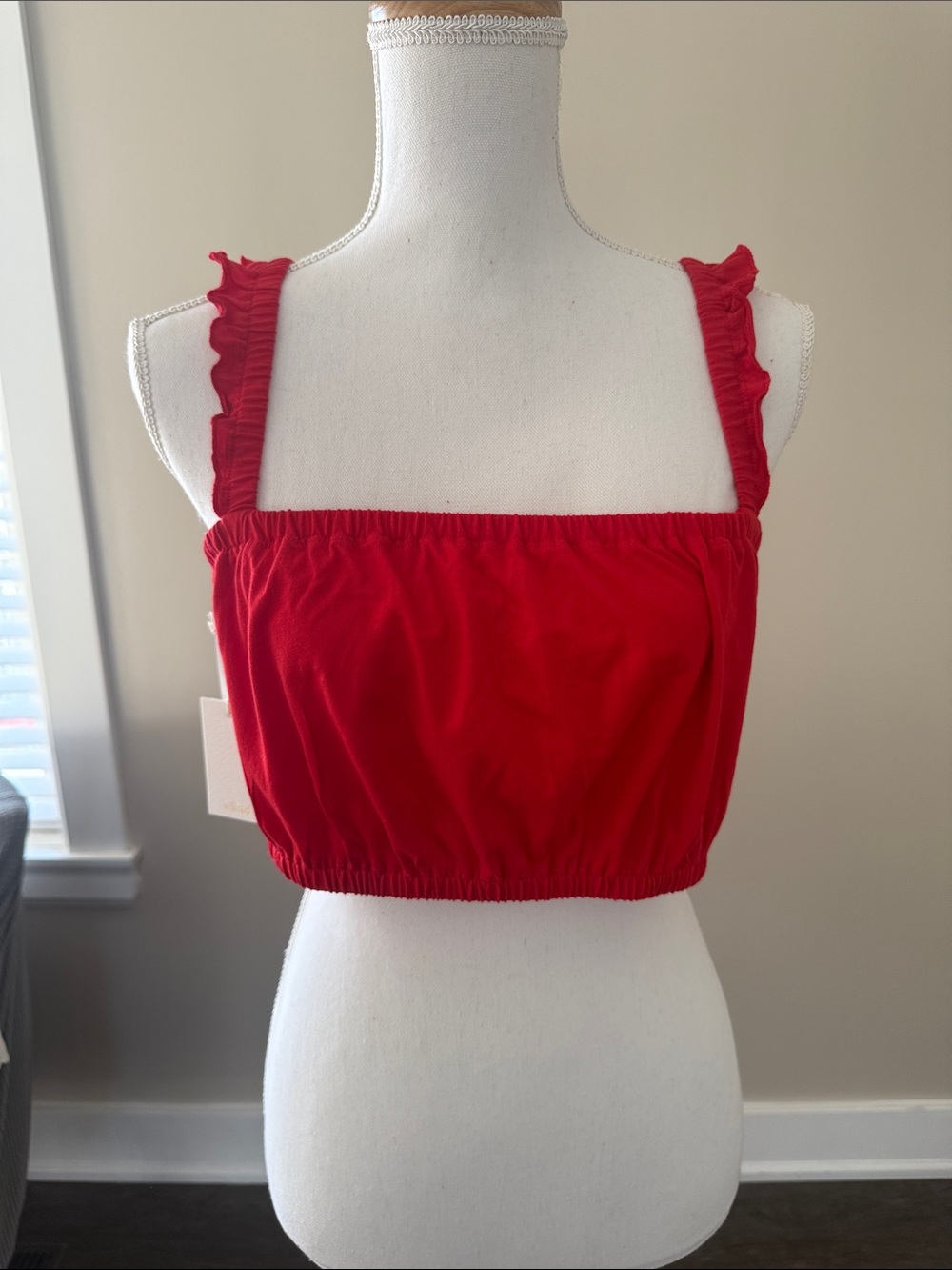 Wilfred Red Ruffle Strap Crop Top